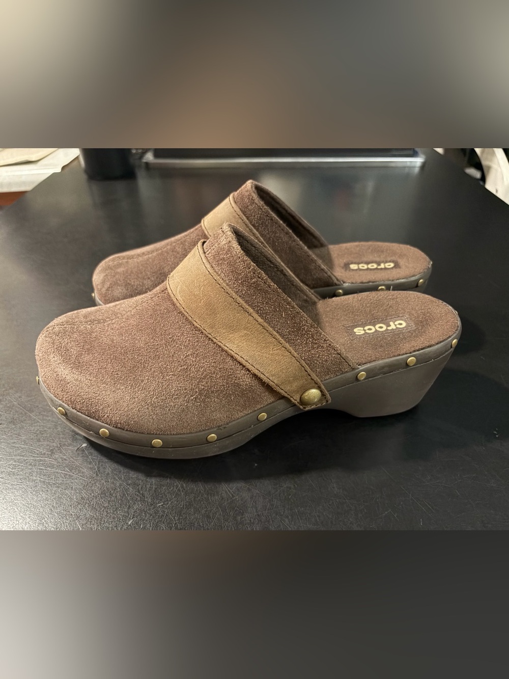 CROCS COBBLER CLOG STUDDED SUEDE Wedge Slip On (BROWN) Wm Sz 11